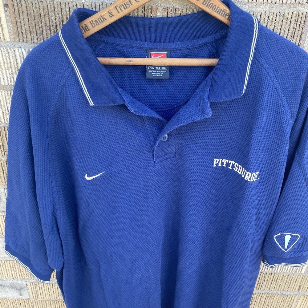 Nike Men's XXL Pitt Panthers Waffle Knit Blue Golf Polo Pittsburgh Vtg